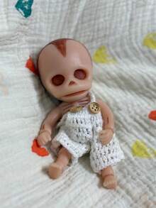 6 Inch Mini Full Solid Silicone Reborn Doll Soft & Elastic Touch Cute Skull‑Shaped Realistic Art Doll Handmade Collectible Figure Birthday Gift For Home Decor & Ornament - Apricot - View 12