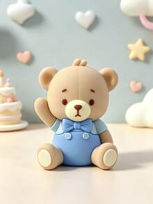 1pc Blue Bear Theme Cake Topper, Rocking Horse Train Blocks Decoration, Baby Birthday Dessert Table Accessory, Baby Shower Decoration - Multicolor - View 20