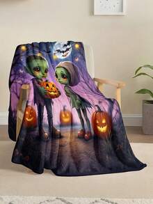1pc Soft & Comfortable Halloween Flannel Blanket, 2D Printed Blanket For Office Nap, Sofa And Bed Decor, Outdoor Camping Leisure Blanket, Suitable As Gift For Family And Friends - Multicolor - View 3
