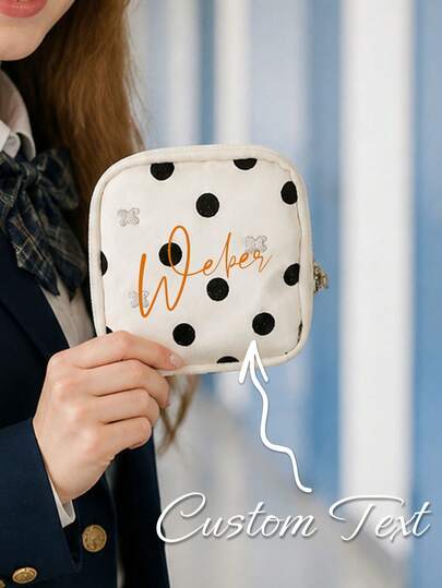 Personalized Travel Jewelry Bag, Polka Dot Butterfly Embellished Travel Jewelry Bag, Cute Polka-Dot Print Portable Jewelry Pouch, Mini Travel Jewelry Holder, Can Store Rings, Earrings, Necklaces, Bracelets And Various Small Accessories; Easily Fits Into Bags For Convenient Carrying, Suitable For Vacation, Outdoor Travel, Commuting, Back To School Storage, Daily Storage, Gifts For Female Friends, Best Friends, Bridesmaids, Wedding Gifts, Teacher Gifts, Back To School Gifts