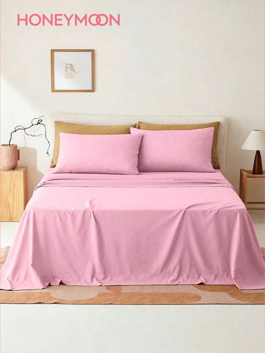 HONEYMOON 1pc Ultra Soft Solid Color Bed Sheet, Lightweight As A Cloud, Soft And Breathable, Suitable For All Bed Sizes-Twin, Full, Queen, King. Machine Washable, Essential For Home And Student Dorms, Back To School Must-Have - Hot Pink - View 1
