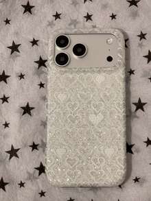 Niche Lace Heart Design Phone Case Compatible With Apple 17 Pro Max, 16, 15 Pro, 14, 13, Anti-Drop Protective Cover For Women, Glitter Creative Full Coverage Ins Style - White - View 4