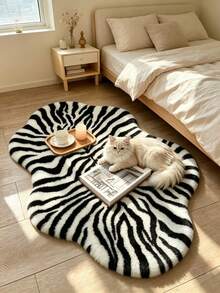 1pc Zebra Stripe Hexagon Cloud Shaped Plush Rug, Faux Rabbit Fur Indoor Decorative Carpet, Cloud Shape, Hand-Cut With 1-5cm Error, Bedroom Decor, Small Rug, Carpet, Home Decor, Living Room Rug, Living Room Small Rug, Bedroom Rug, Living Room Home Decor, Outdoor Rug, Washable Rug, Fluffy Rug, Furry Rug, Autumn/Winter Rug, Thick/Plush - Multicolor - View 1