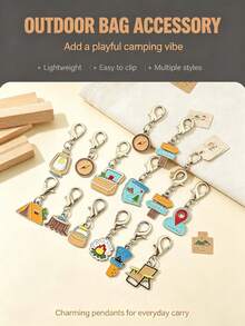 6pcs/12pcs Cartoon 2D Flat Outdoor Camping Keychains, Compass Key Fobs, Tent Key Chains, Suitable For Backpack Charms, Daily Bag Decoration, Holiday Party Gifts, Back To School Gifts, Women's Keychains, Car Keychains, Keychain Making Materials, Men's Keychains, Backpack Pendant Keychains, Keychains, Keychain Charms, Keychain Coin Purses, Bulk Keychains, Keychain Sets, Keychain Accessories - Multicolor - View 4