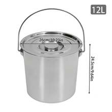 Virellio 12 Liters Stainless Steel Bucket With Lid Anti-Slip Grooves Even Base For Kitchen, Industry, Catering, Home Use - View 4