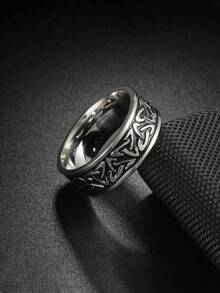5 Pcs/Set Vintage Stainless Steel Men's Ring Set, Wisteria & Wave Patterns - Ring 5-piece Set - View 4