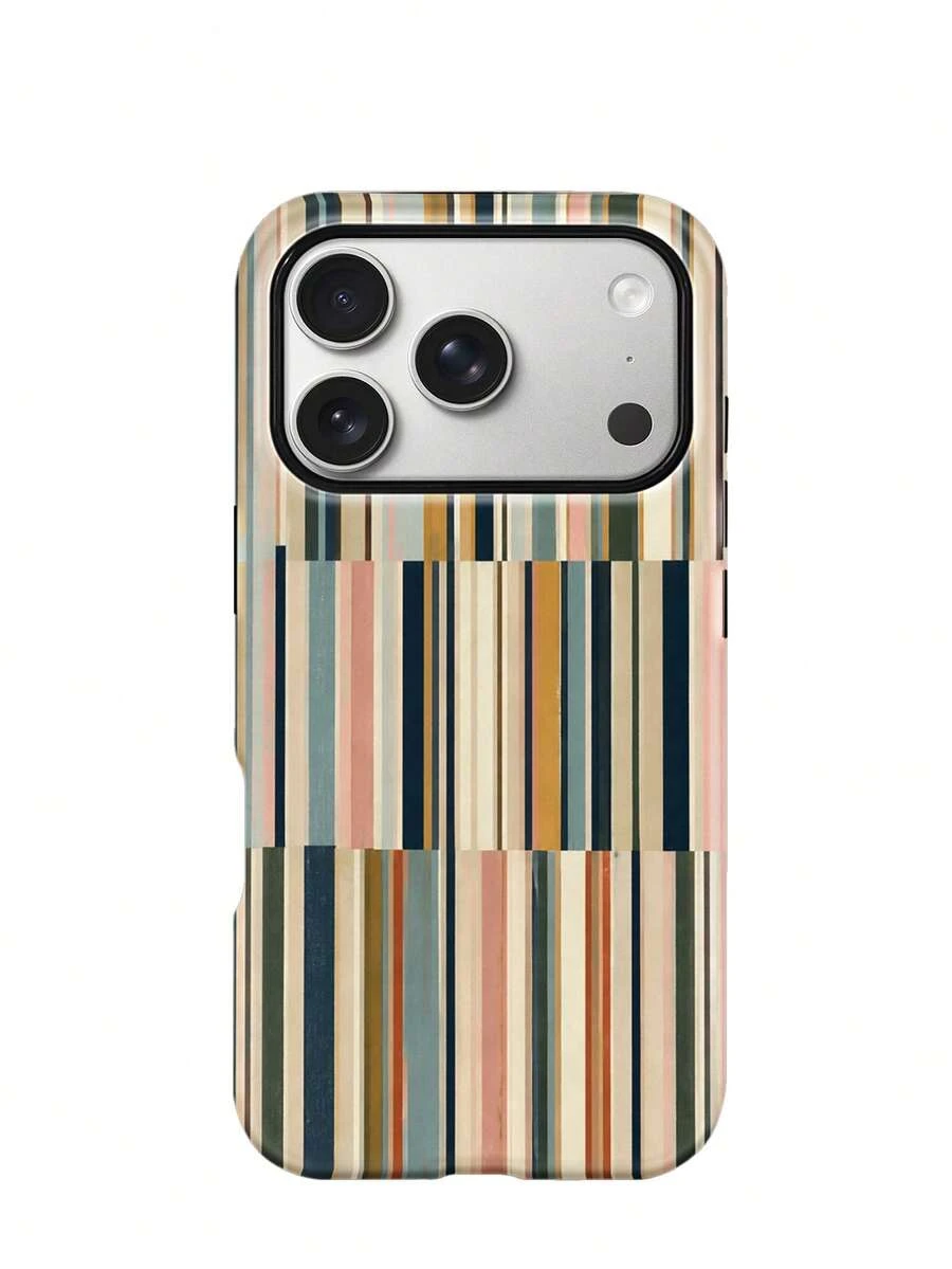 Funda geométrica moderna con rayas desplazadas para iPhone 18 Pro Max, 17, 17 Pro Max, 16 Pro, 15 Pro Max, 13 Pro, 15, 14, 14 Pro, 13, 12, 11 - Rayas finas asimétricas - Ver 1