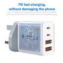 55W PD&QC 4-In-1 Fast Wall Charger UK Plug, 2USB-C+2USB-A Multi-Port Adapter, Compatible With IPhone 17/16 All Series And Models - UK Plug(220-240V) - View 5