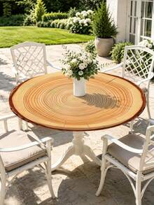 1pc Wood Grain Round Tablecloth, Daily Tablecloth With Elastic Edge, Soft And Wrinkle-Resistant, Waterproof, Oil-Resistant, Scratch-Resistant, Suitable For Round Dining Table, Outdoor Restaurant Decoration And Outdoor Party, Kitchen, Baking, Outdoor Decor, Outdoor Patio, Breakfast, Brunch And Party Decoration - B - View 9