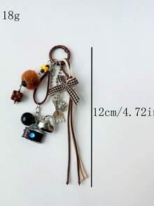 1pc Vintage Pom Pom Bag Charm, Personalized Camera Keychain Pendant, Handmade Woven Exquisite Bag Accessory - Multicolor - View 2