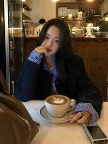 Women's Colorblock Single-Breasted Casual Versatile Daily Long Sleeve Jacket - Navy Blue - View 10