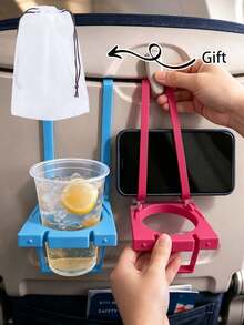 1pc 2-In-1 Multi-Function Holder With Phone Stand, Travel Phone Holder, Foldable & Rotatable Travel Beverage Can/Cup Holder, Universal Compact Plastic Accessory, Suitable For Airplane Tray Table, Train, Desk, Luggage, Home And Outdoor Use - Multicolor - View 1