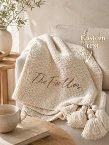 1pc Personalized Script Embroidery Knitted Blanket, Custom Text Tassel Trim Knit Throw, Multi Color Selection, Decorative Bedding Cover, Ideal Holiday Gift For Housewarming, For Partners, Close Friends, Family Members - Multicolor - View 1