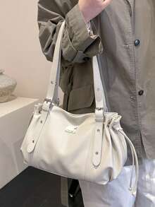 Shoulder Bag With Rivet Decoration, Detachable Shoulder Strap And Zipper Closure, Cool Style Underarm Bag, Women's Bag, Unique Niche Design, Suitable For Daily Outings, Dates, Commuting And Casual Crossbody Wear - Beige - View 6