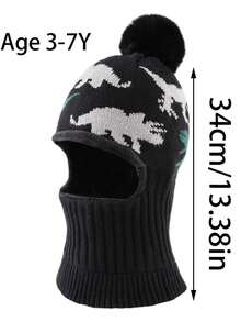 Children's Ear Protection Hat Winter Thermal Lined Thickened Baby Scarf Integrated Hat Unisex Windproof Warm Knitted Knitted Hat - Dinosaur  With Hood - View 3