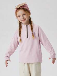 mini bala 2026 Autumn Unisex Young Girl Tencel Zip Long Sleeve Base Tee Moisture Wicking Antibacterial Skin‑Friendly Fabric - Pink - View 3