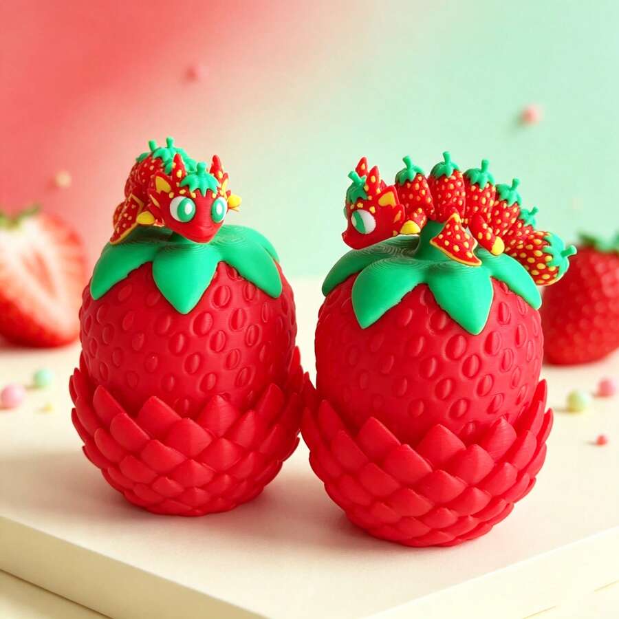 Cute Adorable 3D Printed Strawberry Dragon Egg Model Set Plastic Toy Ornament Desktop Decoration Sculpture Display Piece Holiday Gift