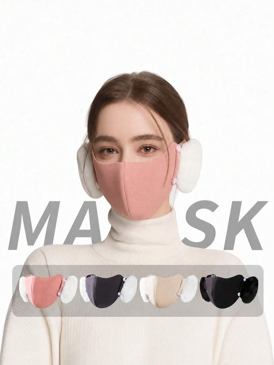 Masker Wajah 2-in-1 yang Dapat Dilepas dengan Pelindung Telinga, Motif Awan, Hangat & Lembut, Pelindung Telinga 3D yang Tipis dan Bernapas, Masker Wajah Luar Ruangan Tebal Tahan Angin dan Dingin untuk Musim Gugur/Dingin - MultiWarna - View 1