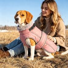 Metglad Dog Winter Coat, Quilted Fleece‑Lined Pet Jacket, Adjustable High‑Collar Dog Jacket With Leash Attachment D‑Ring, Belly‑Coverage Snow Suit For Small, Medium & Large Dogs - Watermelon Pink - View 7