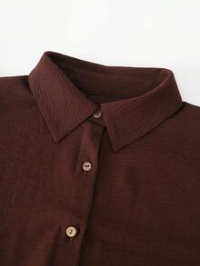 Elegant French Style Solid Color Casual Front Button Design Daily Beach Vacation Spring Autumn Women's Dress - Rust Brown - View 3