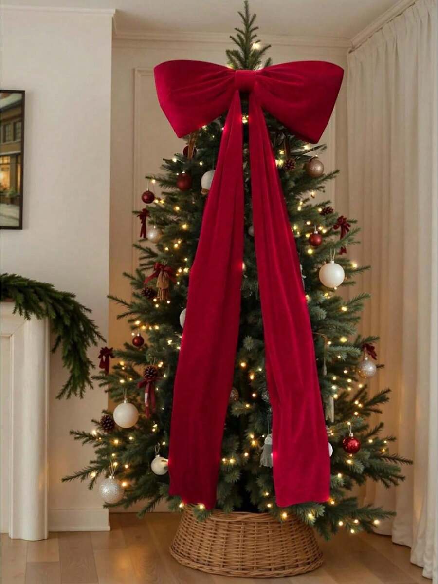 1pc Giant Burgundy Christmas Bow, Large Velvet Ribbon, Suitable For Holiday And Wedding Decoration, Birthday Party Backdrop, Photo Props, Bridal Shower, Gift Wall And Home Decor - Multicolor - View 1