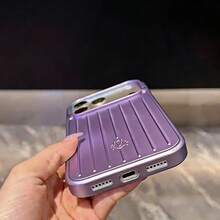 DECOPHONE Metal Texture Texture Daymera Luggage Case Phone Case, Fashionable Striped Anti-Drop Protection Case, Compatible With Apple 17 Pro Max, Matte Anti-Drop Design, Fully Covers The 16 Pro Lens, 15 Pro Max Premium Protection Case - Violet Purple - View 2