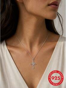 lunastudio 1pc 925 Sterling Silver Celtic Knot Necklace For Women Daily Wear - Silver - View 3