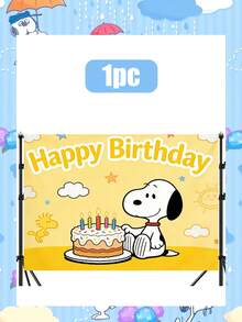Splendor Tecknad Peanuts-festfotobakgrund, tyg med ljusa livfulla tryck, framträdande Happy Birthday-text, stjärndekorationer och detaljer, praktisk bakgrundsduk för inomhusfödelsedagsfest och porträttfotografering - Multifärgad - Visa 7