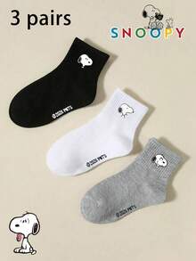 SNOOPY 1/3/6 Pairs Snoop Sock Kids Socks Black White Grey Solid Color Puppy Pattern Minimalist Daily Mid-Calf Socks - Multicolor - View 18