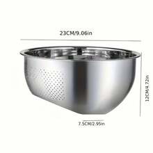 1pc Stainless Steel Slanted Bottom Basin Thickened Rice Washing Basin Vegetable Washing Basin Drain Basin Filter Basin Kitchen Drain Basin - Silver - View 11