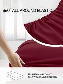 HONEYMOON 1pc Solid Color Soft Fitted Sheet, 100% Polyester Fabric, Lightweight Cloud-Like Touch Bedding Mattress Cover, Fits 9-12 Inch Depth Mattress, Soft Breathable Machine Washable, Shrink-Resistant, Fade-Resistant, All Season, Various Sizes For Home And Dorm, Back To School Dorm Essential, Deep Red - Crimson - View 2