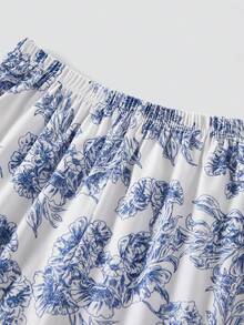 Women's New Autumn/Winter Long Sleeve Shirt & Pants 2 Pieces Pajama Set, All-Over Print, Pocket Design, Eye Mask & Hair Scrunchie, Casual Comfortable Loungewear - Blue - View 10