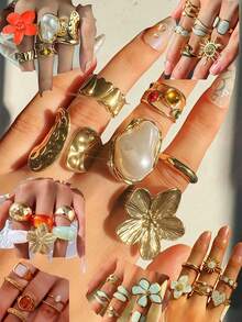6/11/18/22/24/30pcs Flower & Heart Women's Ring Set, Elegant Luxury Mixed Style Multi-Piece Rings, Fashion Jewelry, Best Gift, Random Style - Multicolor - View 4
