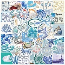 50pcs Ocean Aesthetic Stickers, Marine Life Doodle Labels, Beach Vacation Stickers, Blue Aesthetic Decor, Waterproof Vinyl Stickers For Water Bottles, Computers, Laptops, Phones, Luggage, Notebooks, Refrigerators - Multicolor - View 11