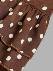 Women's Autumn Polka Dot Midi Dress, Square Neck Long Sleeve Ruffle Waist Mermaid Hem Dress - Brown - View 5