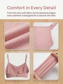 Seamless Lingerie Set, Comfortable Casual Bra, Adjustable Straps - Pink - View 3
