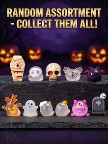 Popular Glow In The Dark Mini Halloween Resin Ornaments - Cute Luminous Ghost Skull Pumpkin Bat Figurines, Halloween Desktop Decor & Micro Landscape Accessories (Random Style) - Multicolor - View 3