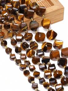 1 Strand Natural Yellow Tiger Eye Stone Beads 6/8/10mm Faceted Twist Shape Beads Loose Spacer Beads For Jewelry Making Diy Accessories - Multicolor - View 1