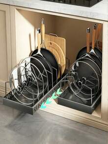 1pc Cabinet Pull-Out Storage Box For Pots, Pans, Bowls, Pull-Out Pot And Pan Organizer,Easy Assembly Large CapacityAdjustable Dividers Sliding Lid Holder And FlatBottom Pan Holder For The Kitchen. Sliding Can Store Lid, Baking Tools Plates. - Multicolor - View 2