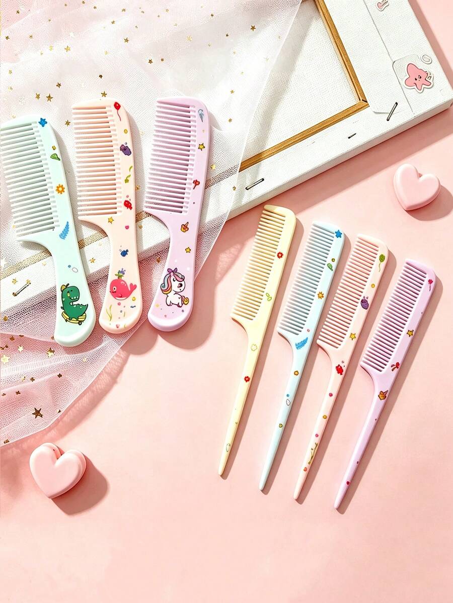 Juego de 2 peines con forma de animales de dibujos animados lindos, antiestáticos, peine de dientes anchos y peine de cola de dientes finos, adecuado para bebés y niños - Multicolor - Ver 1