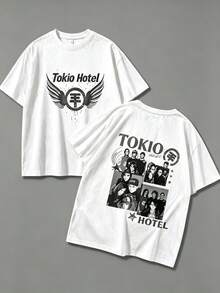 Tokyo Hotel Kaulitz Printed Cotton T-Shirt, Short-Sleeve Shirt For Men And Women,Hip-Hop Streetwear Style, Casual Women's Clothing,Perfect Gift - 白色 - 查看 1