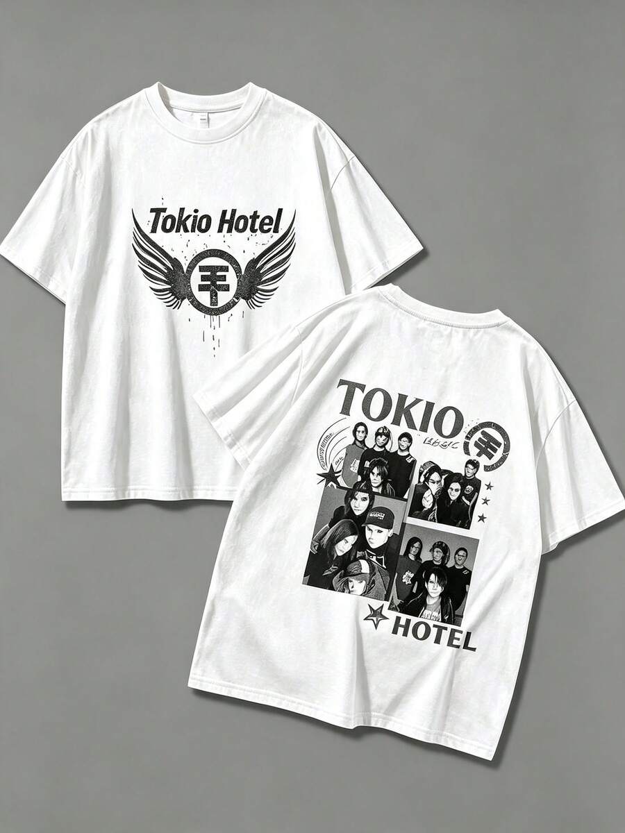 Tokyo Hotel Kaulitz Printed Cotton T-Shirt, Short-Sleeve Shirt For Men And Women,Hip-Hop Streetwear Style, Casual Women's Clothing,Perfect Gift - 白色 - 查看 1