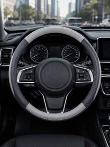 1pc Universal Black & Grey Steering Wheel Cover, Premium Leather Texture Car Interior Accessory, Non-Slip Breathable Grip Protection, Sporty Color Block Design, Comfortable Driving Decor, Suitable For Sedan SUV Truck Daily Commute & Travel - A - View 3