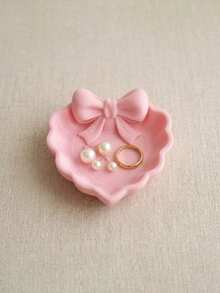 1pc Heart-Shaped Jewelry Tray With Pink Bow, 3D Printed, Suitable For Vanity, Sink And Jewelry Storage, Ideal For Home Decor, Office Desk And Jewelry Display - Multicolor - View 9