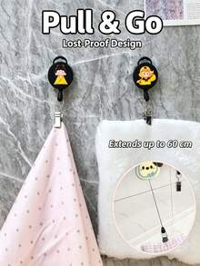 1pc Multi-Function Retractable Towel Clip, Automatic Rebound Retractable Hook Clip, Rag Hook, Bathroom No-Drill, Easy-Pull Rope Hand Towel Rack, Chinese Classic Novel Journey To The West Character Theme, Creative Pattern, Home Essential - Multicolor - View 7