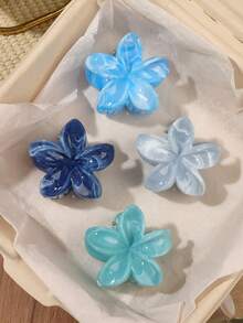 4件組酷冰島海洋藍漸層扶桑花小髮夾，碎髮整理髮夾，波希米亞風海灘度假氛圍女孩髮飾 - 海藍色系 - 查看 1