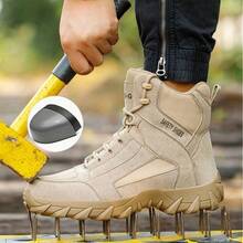 NIEION Tenis industriales hombre/mujer, bota industrial, botas de casquillo - Caqui - Ver 2
