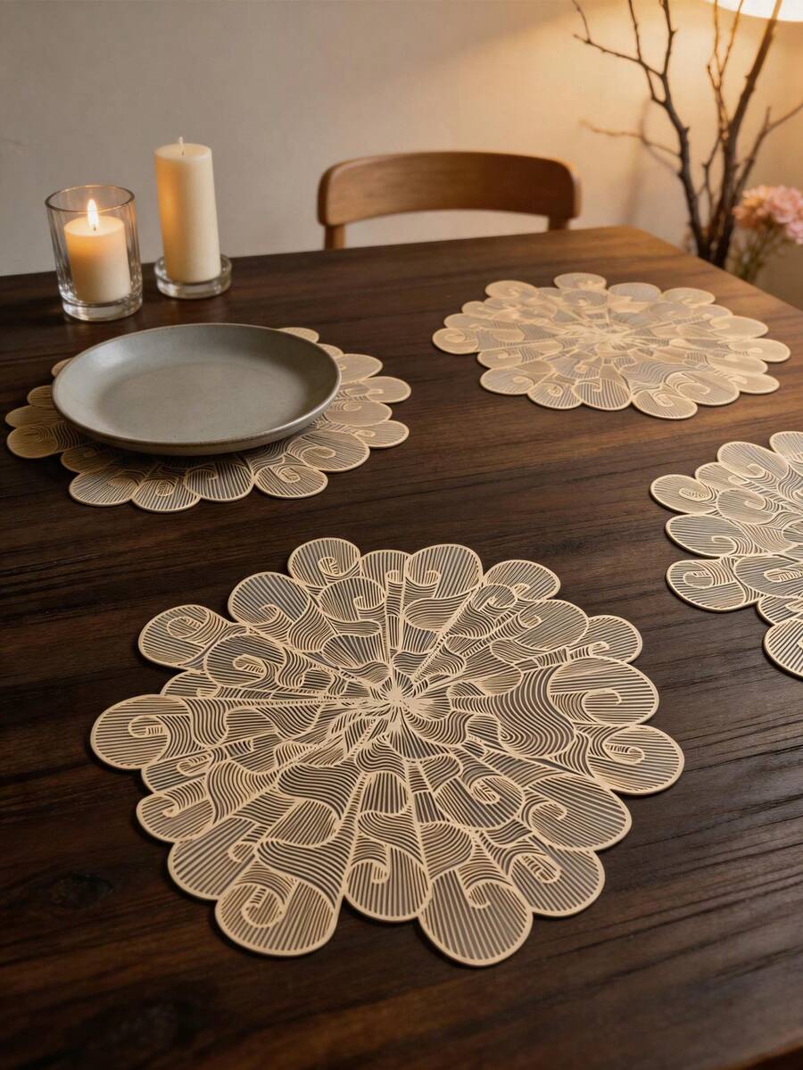 2pcs/4pcs/6pcs 15-Inch Swirl Pattern PVC Placemats, Waterproof & Heat Resistant, Washable, Suitable For Dining, Events, Banquets, Weddings, Bridal Showers, Home Decor & Daily Use - Multicolor - View 1