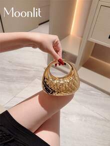 1 件月光之夜金属贝壳造型迷你晚宴包，个性化时尚链条口红包，适合女士，适用于情人节、派对、约会，可用作单肩包、斜挎包、零钱包、婚礼配饰 - 金色 - 查看 2