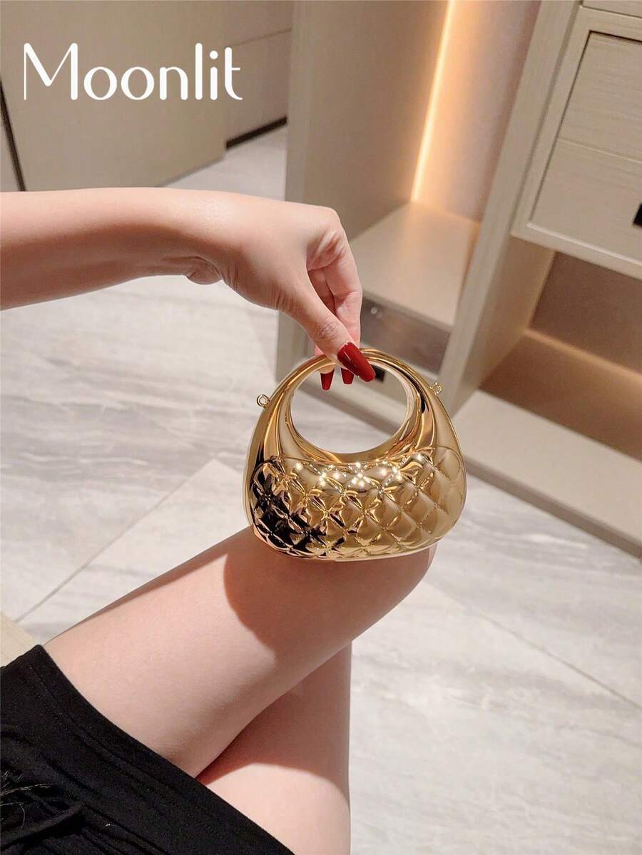 1 件月光之夜金属贝壳造型迷你晚宴包，个性化时尚链条口红包，适合女士，适用于情人节、派对、约会，可用作单肩包、斜挎包、零钱包、婚礼配饰